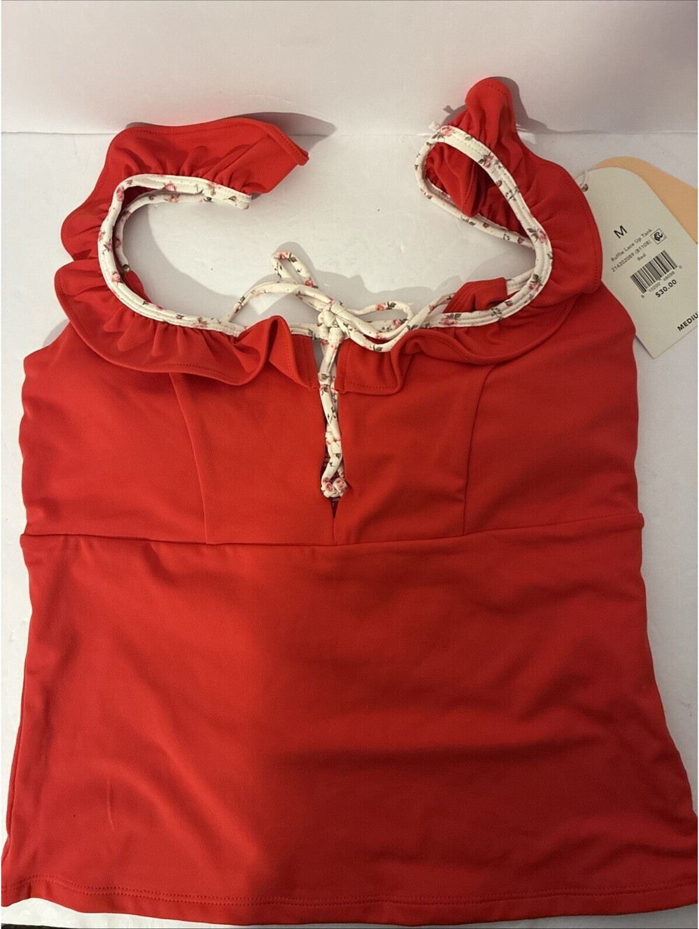 Blogilates Ruffle Lace Up Tank Red Size M